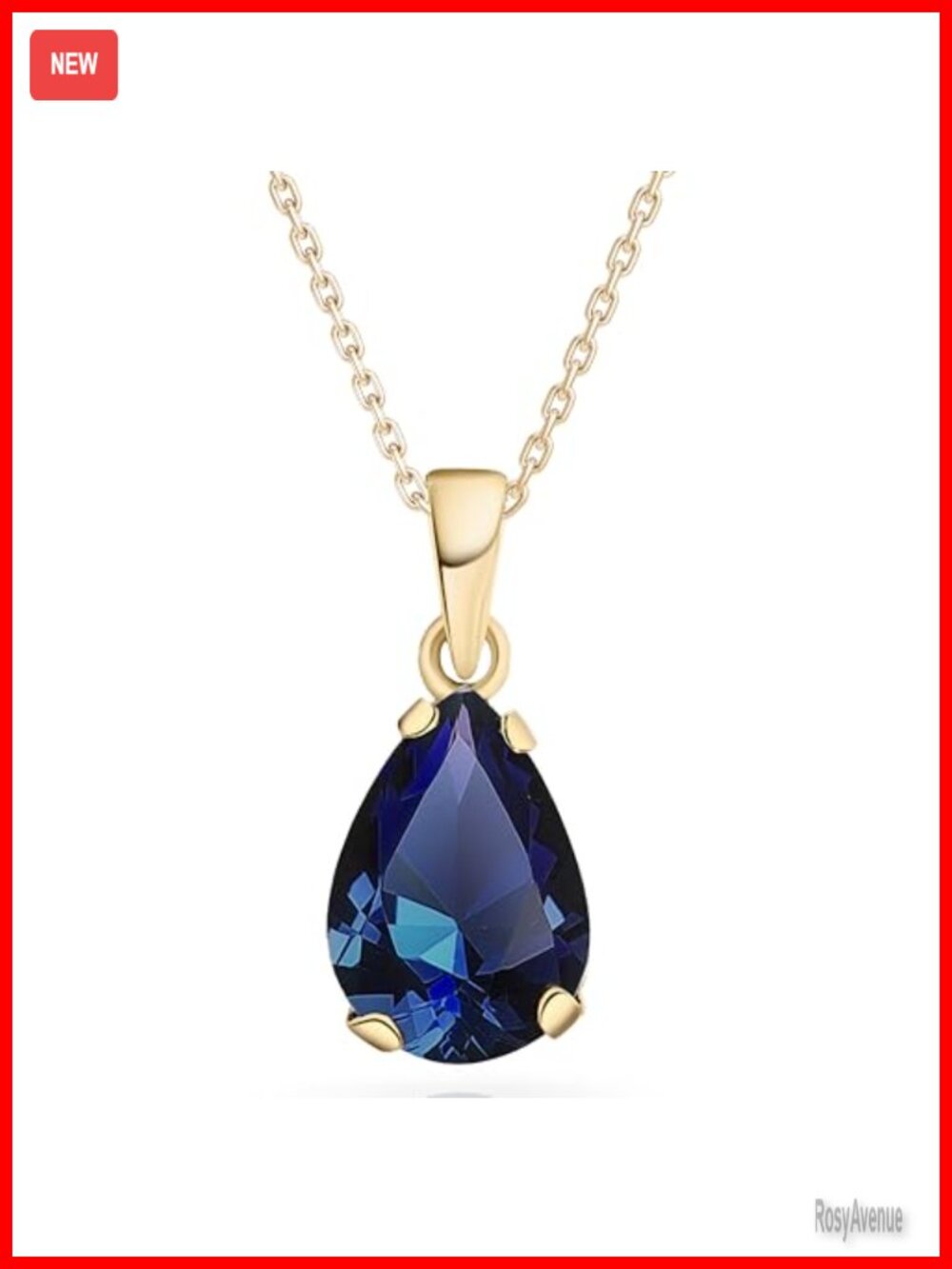 14K Solid Gold Teardrop Pendant Necklace Created Sapphire